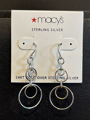 #ad Sterling Silver 925 Dangle Earrings 24K Gold Platting over Sterling Macy#x27;s $24.95