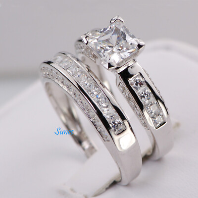 #ad Women 925 Sterling Silver Princess Cut cz Wedding Ring Engagement Ring $68.99