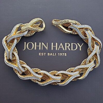 #ad John Hardy 18K Bracelet Asli Classic Pave Diamond Chain Link Mens 8.5quot; $18500 $13485.00