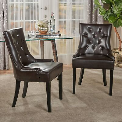 #ad Elegant Design Brown Leather Dining Chairs w Tufted Accents $302.82