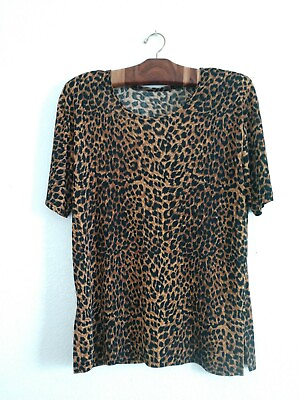 #ad Animal Print Top Blouse Tunic Length Short Sleeve Large Chest 38quot; $9.95