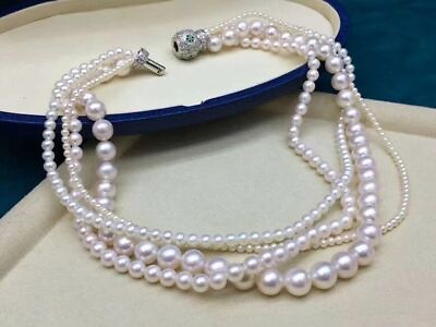 #ad four strands 3 10mm south sea white perl necklace 18inch 925s $262.24