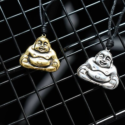 #ad Laughing Zen Buddha Lucky 92.5 Sterling Silver Gold Brass Necklace Pendant Charm $15.29