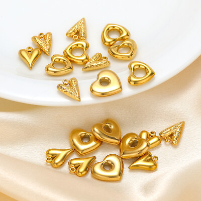 #ad 10pcs Stainless Steel Gold Plated Heart Charms Solid Pendant for Jewelry Making $7.99