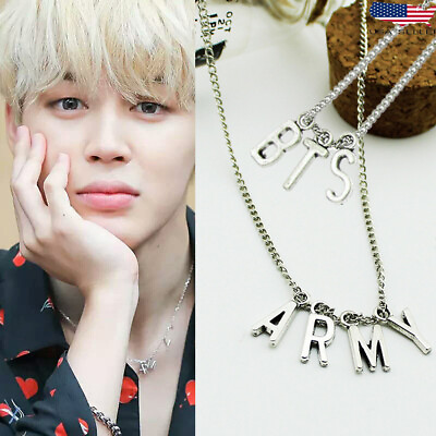 #ad KPOP KOREAN Idol Group Boys ARMY Silver Stainless Necklace Chain Drop Pendant $4.89