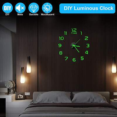 #ad DIY Sticker Wall Clock Luminous Silent Frameless Digital Office Home Room Decor $10.98