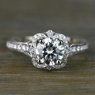 #ad 1.60 CT Round Cut Colorless Diamond Halo Engagement Ring Vintage Wedding CZ $89.18