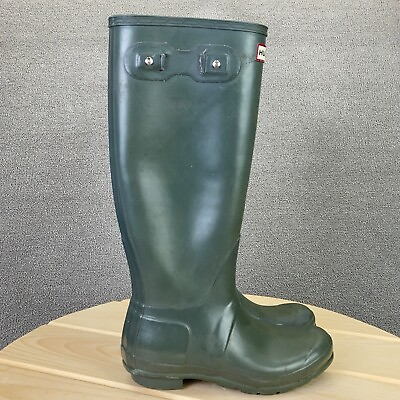 #ad Hunter Boots Original Tall Rain Womens Size 8 Waterproof Green Rubber Pull On* $25.49