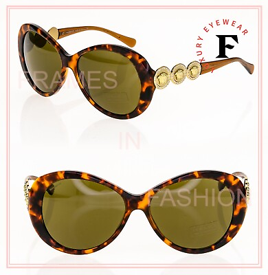 #ad VERSACE Gold Crystal Coin Medusa Brown Havana Oversized Sunglasses VE4256B 4256 $170.64