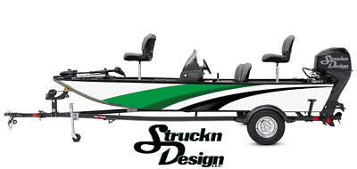 #ad Retro Green Black Curved Lines White Vinyl Graphic Decal Kit Fish Boat Wrap USA $282.45