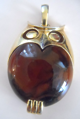 #ad Vintage Pendant GOLD TONE SIGNED TRIFARI CROWN JELLY BELLY OWL $9.99