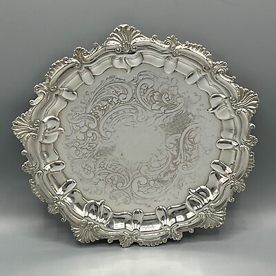 #ad Antique Silver Plated Small Round Card Tray English George V Vintage Salver GBP 65.00
