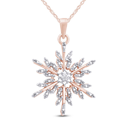 #ad Snowflake Pendant 18quot; Necklace Round Cut Natural Diamond in 925 Sterling Silver $68.24