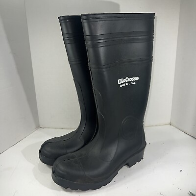 #ad LaCrosse Mens Rubber Black Knee Boots Waterproof Sz 5 Womens Sz 6.5 $40.49