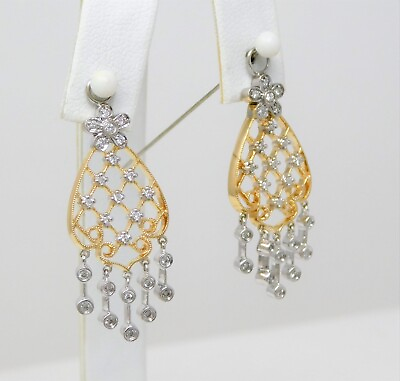 #ad 14 kt Multi tone Gold Pair of DIAMOND Dangle ENHANCERS for Stud Earrings B2754 $784.00
