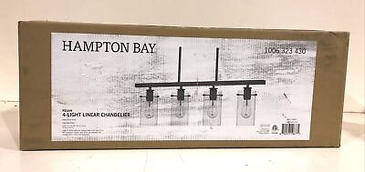 #ad Hampton Bay Regan 4 Light Matte Black Island Chandelier with Clear Glass New $104.99