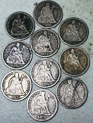 #ad Lot of 10 US Seated Liberty Dimes 10C Assorted Dates 90% Silver Type Coins A617 $229.99