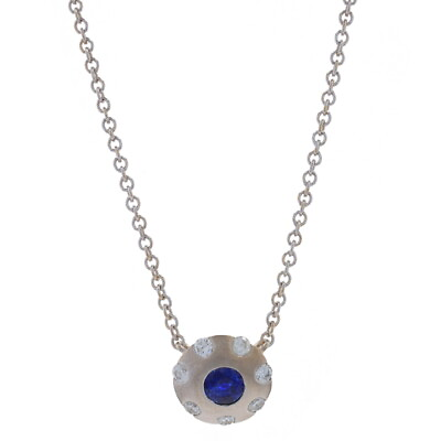 #ad White Gold Sapphire amp; Diamond Halo Pendant Necklace 16 1 4quot; 18k Round 1.00ctw $1399.99