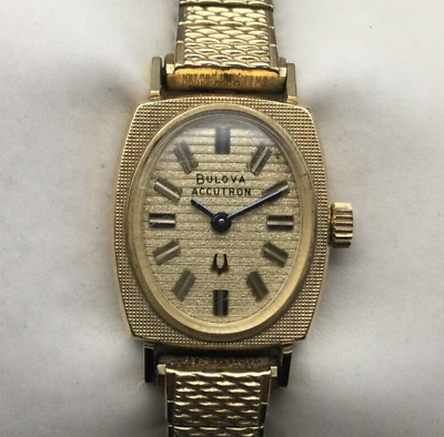 #ad Vtg Accutron Bulova Watch Women Gold Filled Oval Dial 1974 Stretch New Battery $59.99