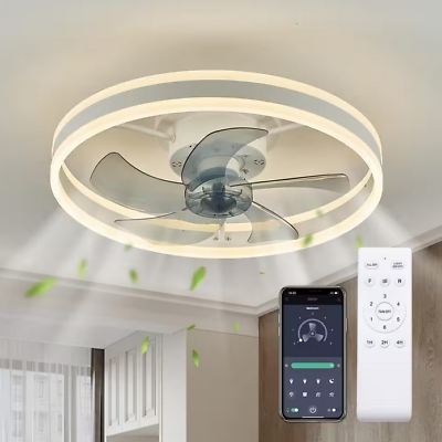 #ad 20 in. LED Indoor White Ceiling Fan Dimmable Lighting Flush Mount Ceiling Fan $119.99