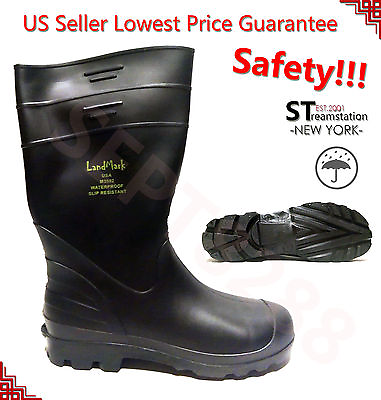 #ad LM Men#x27;s Black Rain Boots Work Safety Boots Shoes Rubber Acidproof Alkaliproof $32.88
