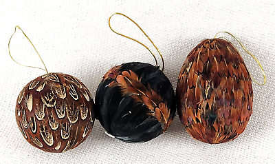 #ad Feathered Christmas Woodland Ball Ornament Made in China Lot of 3 Bird Natural $22.99