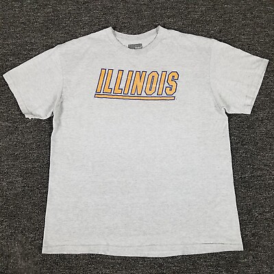 #ad Illinois Shirt Mens XL Gray Fighting Illini Majestic NCAA Graphic College Tee $9.99