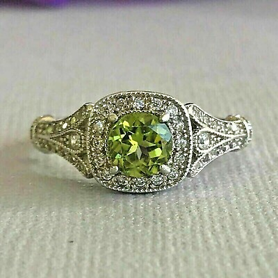 #ad 2 Ct Round Cut Simulated Peridot Halo Women#x27;s Ring 14K White Gold Plated Silver $144.49