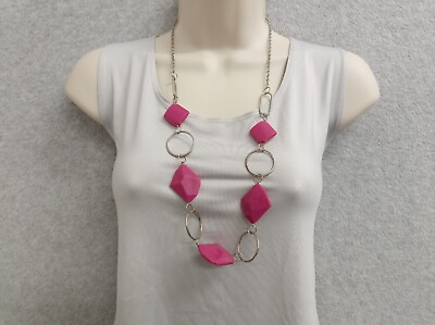 #ad Long Pink Silver Necklace Womens Statement Runway Everyday Wear 29 in $16.99