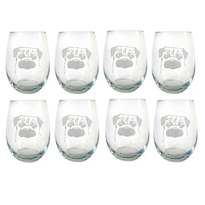 #ad Pug Dog Engraved Stemless Wine Glass Set of 8 Free Personalization 18oz Glass $113.14