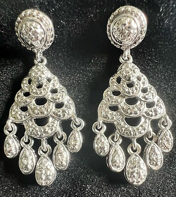 #ad 925 Sterling Silver Chandelier Pierced Dangle Earrings Glamour Chic Wedding $20.00