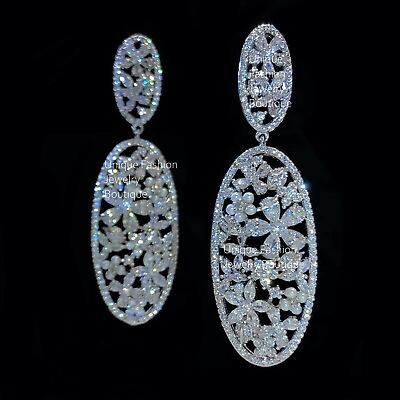 #ad 18k Platinum Filled Lab Created White Sapphire Long Chandelier Earrings Designer $98.00