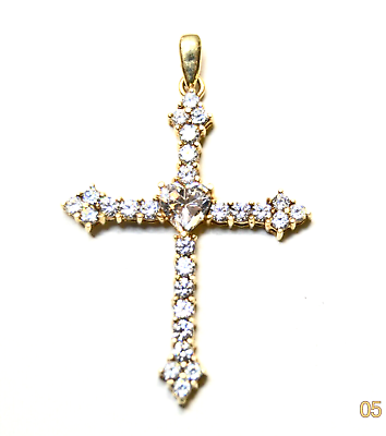 #ad 14K Yellow Gold Cross Pendant With CZ Stones Length 1 3 8th Inch Wght.2.25 Grams $174.99