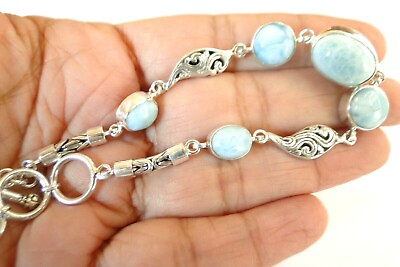 #ad Blue Larimar 925 Sterling Silver Chain Toggle Bracelet $129.00