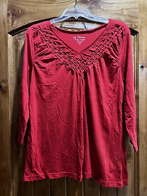 #ad Chico#x27;s Red Woman’s Shirt Size 2 Medium $19.95