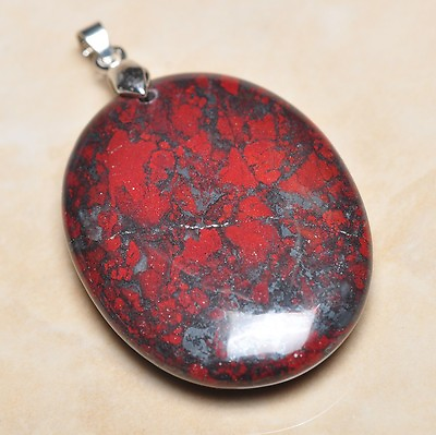 #ad Extremely Red Natural Bloodstone 925 Sterling Silver Clasp 2quot; Pendant #031 $19.74