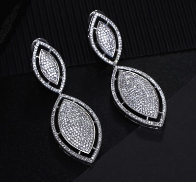 #ad Long Chandelier Earrings made w Swarovski Crystal Stone 18k White Gold Filled $169.00