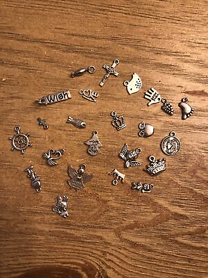 #ad Lot of 23 Various Silver Tone Charms for Charm Bracelet or Necklace $7.99