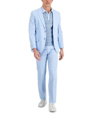 #ad Nautica Men#x27;s Stretch Cotton Modern Fit Suit Light Blue 46L Jacket 41 x 32 Pants $39.00