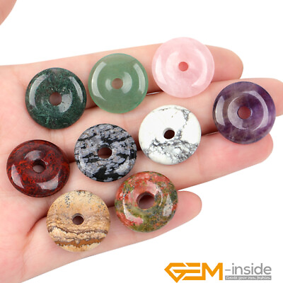 #ad Natural Gemstones Round Donut Pendant Beads For Jewellery Making 1 Pcs 30mm 35mm $2.72