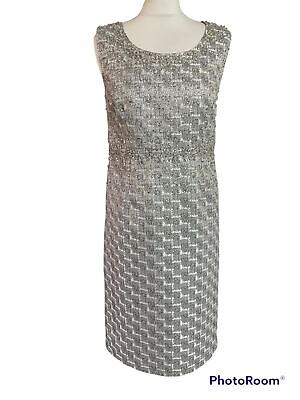 #ad Jacques Vert Petite silver grey Diamante detail checkered midi pencil dress 10 GBP 42.03