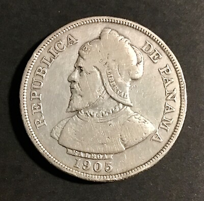 #ad 1905 PANAMA Large Silver 50 Centesimos de Balboa KM# 5 MAKE OFFER $69.00