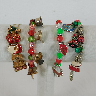 #ad Lot of 4 Christmas Red Green Children Kids Handmade Charm Bracelets Bells FLAW $8.00