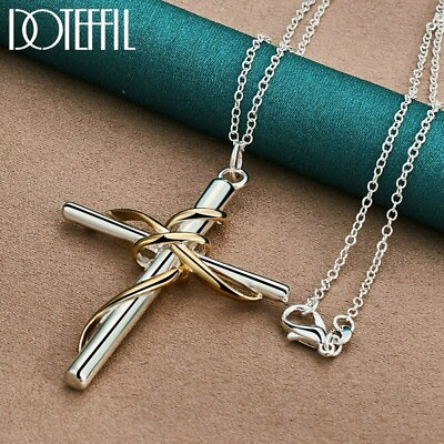 #ad New Gift Gold Cross Pendant With Real 925 Sterling Silver Necklace For Women $19.99