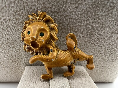 #ad Vintage Lion Brooch Pin Yellow Unique Rare Estate Enamel Lion Cub $22.00