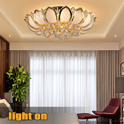 #ad Flush Mount Crystal Bedroom Ceiling Light Lotus Chandelier Living Room Lighting $83.61