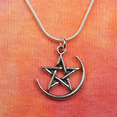 #ad Pentagram in Waxing Crescent Moon Necklace Manifestation Moon Pentacle Pendant n $12.00