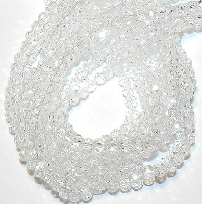 #ad CRB337 Crystal Clear 4mm Faceted Round Crystal Glass Beads 14quot; $10.25