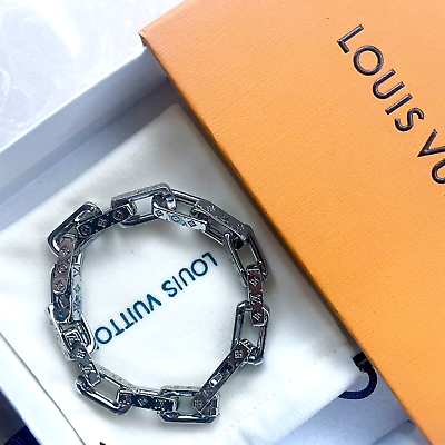 #ad #ad New Louis Vuitton monogram chain Bracelet Engraved Silver $75.99