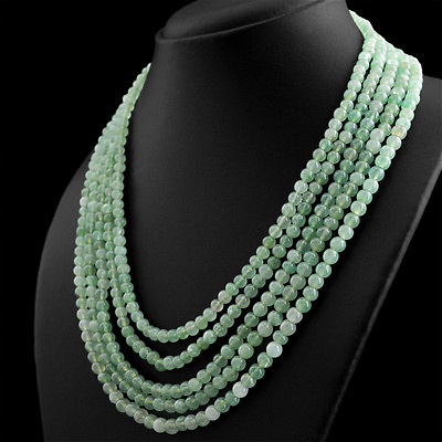 #ad 486.00 CTS NATURAL 5 LINE RICH GREEN AQUAMARINE ROUND BEADS HAND MADE NECKLACE $14.23
